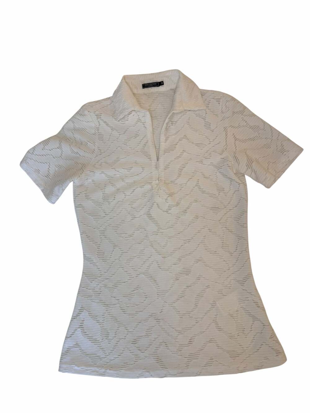 Anne Fontaine White Textured Zip Polo Top Size XS Designer Stretch Blouse